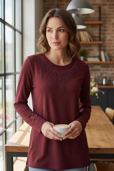 E-Giyimbank تي شيرت قطني طويل الأكمام للأمهات – مناسب للملابس الإسلامية، تصمي...