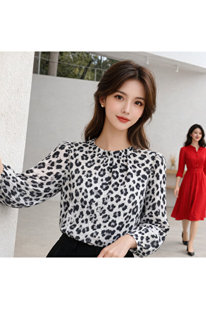 STYLENEST Women's Leopard Print Cotton Soft Textured Crew Neck Sweater