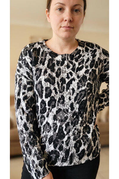 STYLENEST Women's Leopard Print Cotton Soft Textured Crew Neck Sweater