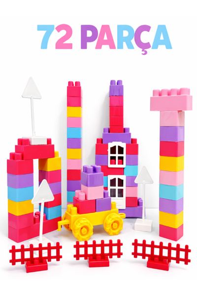 a v d a 72 parça Pastel Bloklar Pembe Mor Renk Eğitici Zeka Yapı Blokları Blo...