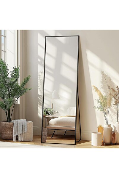 Generic مرآةمستطيلة حديثة كاملة الطول بإطار معدني اسود {160×50}سم