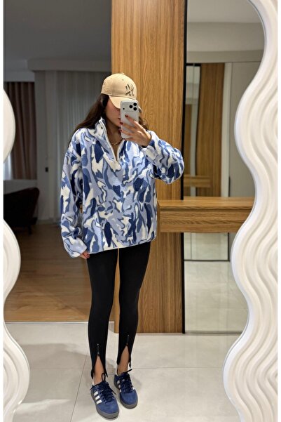 Mzr Collection KADIN FERMUARLI DESENLİ SWEATSHİRT