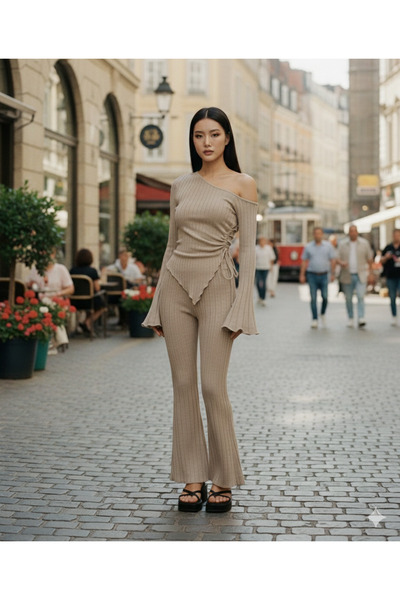 Lufthimm SET ELEGANT CU TOP CU MÂNERE ASIMETRICE CU șireturi ȘI PANTALONI SPA...