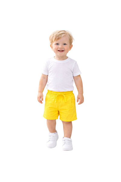 fancykidsantalya Erkek Çocuk Şort – Bağcıklı Bel – Canlı Sarı – %100 Pamuk