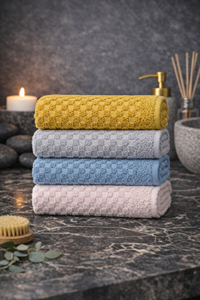 SHAL HOME Shal bumbac 100% Set de 4 prosoape pentru mâini și față 50x90cm