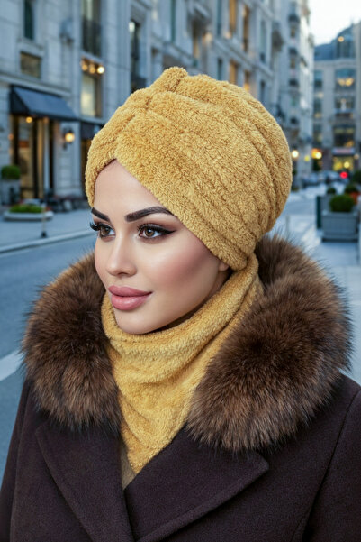 Aişe tesettür Camel Büzgülü Bone Ve Etol Takım