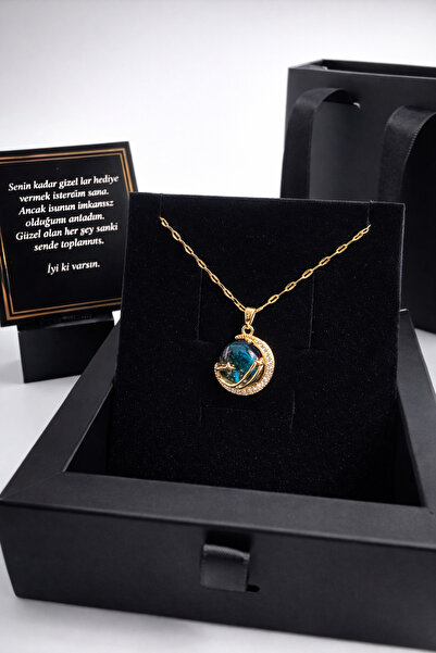 aromahediye 14 AYAR ALTIN KAPLAMA GÖKYÜZÜ / GEZEGEN KADIN KOLYE