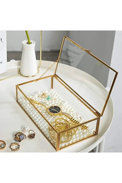 modalonga Cam Sandık, Cam Metal Çerçeveli Sunumluk Kapaklı Sandık, Çikolata Şeker Ve Takı Kutusu 25x15cm