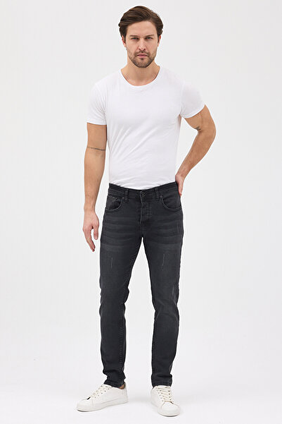 jean black Pánske antracitové džínsy Skinny Fit Jean Lycra Slim Fit Jean