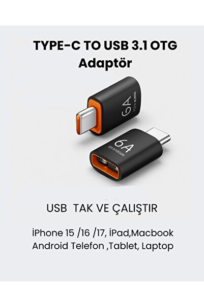zore AC-59 USB-A to Type-C OTG Adaptör (Çevirici / Dönüştürücü)- İPhone 15 ,1...