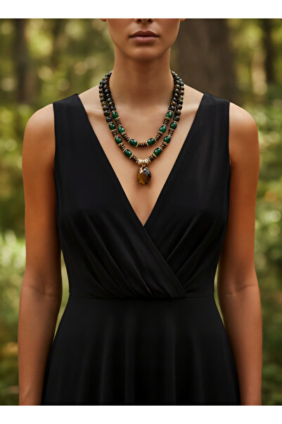 elinasaccessories Kadın El Yapımı Kolye Hematit Akik Kaplangözü Taşlı Otantik...