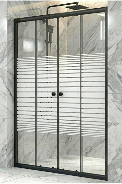 Durul Duşakabin Ön Cephe İki Duvar Arası Çizgili Desen Siyah Profil