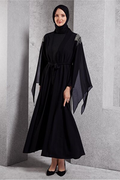 TRENDTESETTÜR KADIN SİYAH TAŞ DETAYLI ABAYA T 8164
