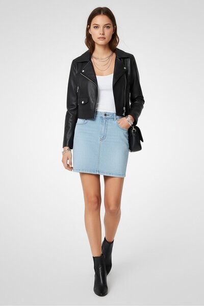 Dolce&Gabbana Women Washed Denim Mini Skirt, Light Blue