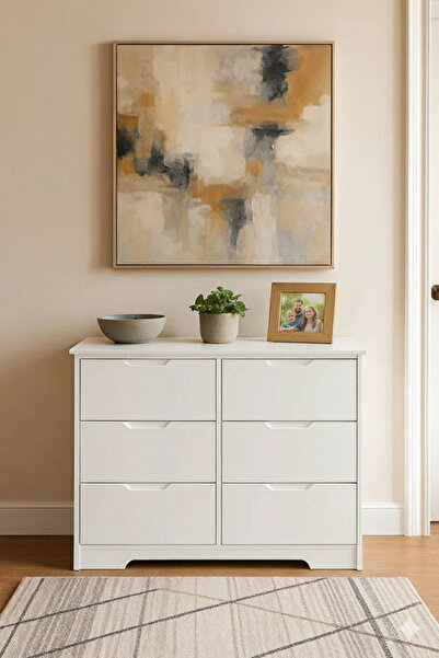 NZONE STORE خزانة تخزين بيضاء بستة أدراج - منظم أدراج خشبي عصري 80×48×80 سم