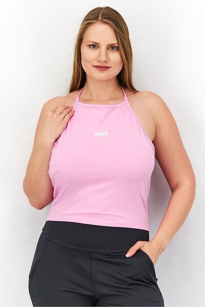 Vans Women Halter Neck Sleeveless Brand Logo Top, Pink