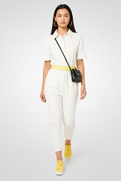 Stella McCartney جمبسوت نسائي سادة بأكمام قصيرة، أبيض عاجي