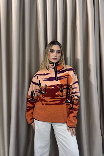 VeniLife Yarım Fermuarlı Oversize Peluş Sweatshirt