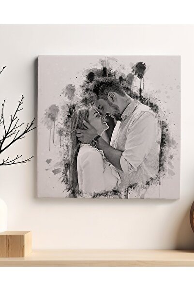 Hediyesepeti Karakalem Tasarımlı Kişiye Özel Fotoğraf Efektli Kanvas Tablo 25...