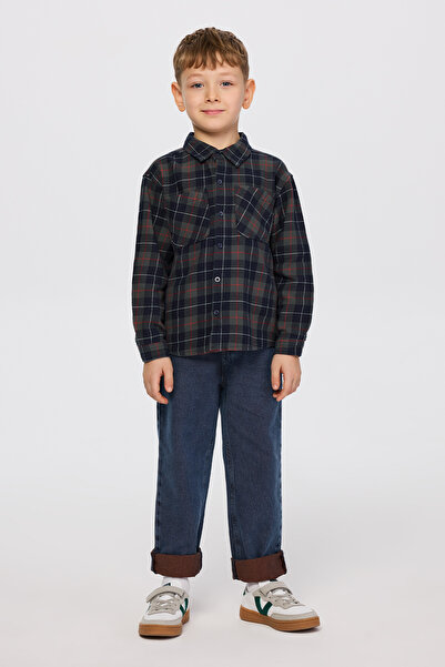 Panço Erkek Çocuk Ekose Lacivert Gömlek