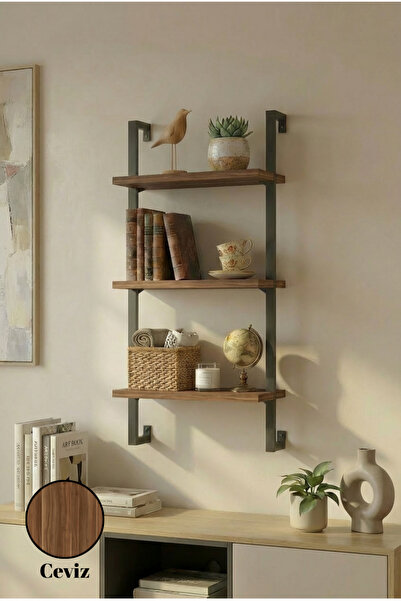 Euromob 40x20 cm Siyah Metal 3 Raflı Duvar Rafı | Kitaplık & Mutfak Banyo Org...