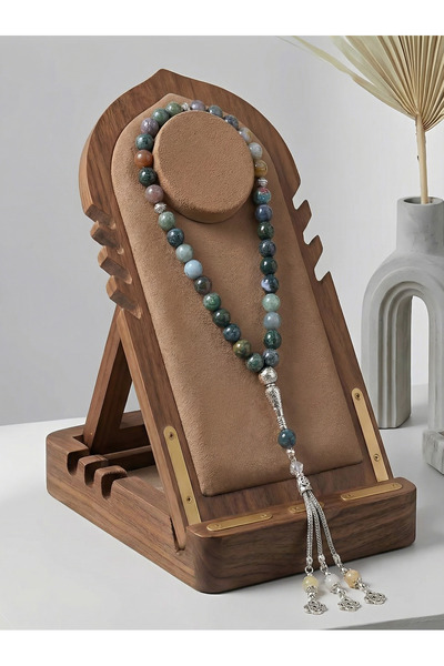 MAJOOD مسبحة من العقيق الطبيعي متعدد الألوان، 33 حبة، 10 مم