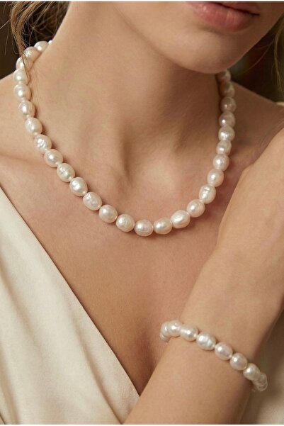 Zokak Gerçek 925 Ayar Gümüş Sertifikalı İncili Kolye ve Bileklik Set - Doğal ...