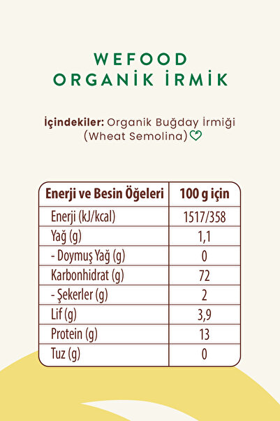 Wefood Kids Organik Irmik ( Bebek Irmiği 250 gr ) 8683347030545