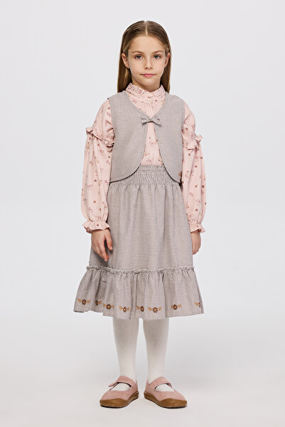 Panço Kız Çocuk Çift Taraflı Ekru Yelek