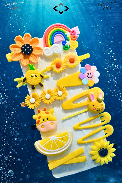 LİGROUND Silikon Kız Çocuk Saç Tokası Seti 14’lü Renkli Desenli Çıtçıt, Peluş...