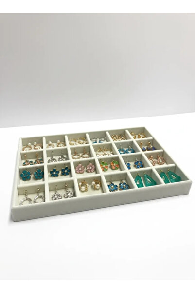 MeGass Dekor Yerli Üretim Süet Kumaş Krem Renk 34 Cm / 24 Cm 24 Bölmeli Çekme...