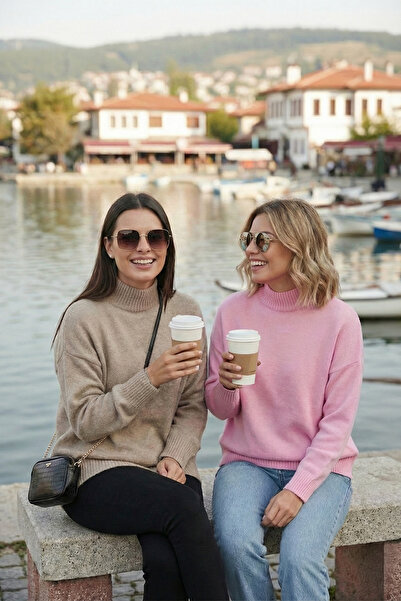 Lela oversized Πλεκτό πουλόβερ με μαλακή υφή με ζιβάγκο 2'li Pack Πλεκτό πουλ...