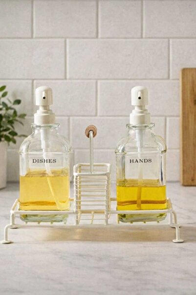 Genel Markalar Krem 2'li Stantlı Krem Sabunluk Cam