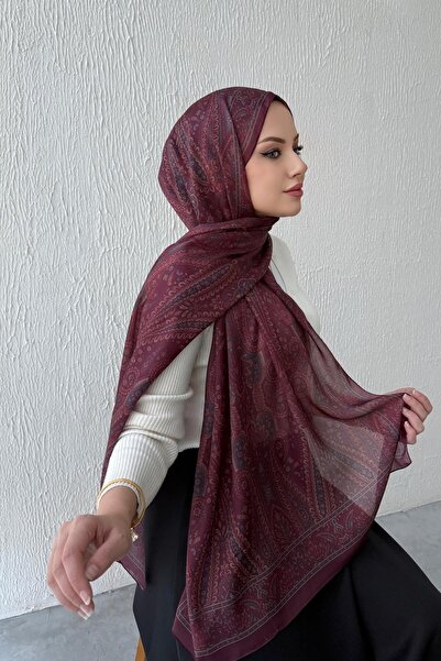 Byedauzunlar Bordo Milena Hint İpeği Şal