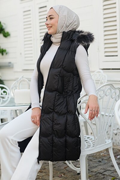 LOCCO με κουκούλα Φουσκωτό γιλέκο Μαύρο - Στενή εφαρμογή