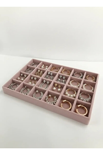 MeGass Dekor Yerli Üretim Süet Kumaş Pembe Renk 34 Cm / 24 Cm 24 Bölmeli Çekm...