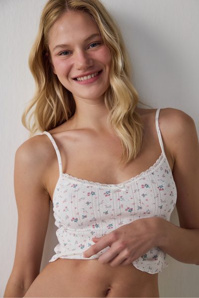 Penti Ecru Pointelle Crop Tank Top