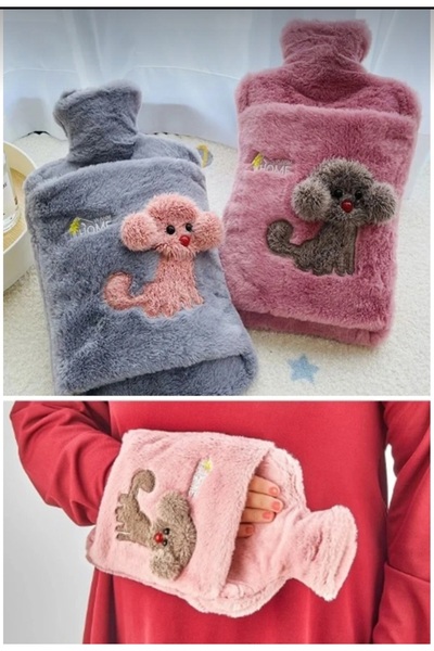 Genel Markalar Peluş Kılıflı Köpek Emojili Sıcak Su Torbası 2 Litrelik Cepli ...