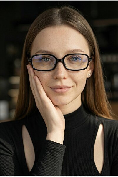 REN EYEWEAR Bloom Square Transparent Screen Glasses - Black Thin Frame Stylis...