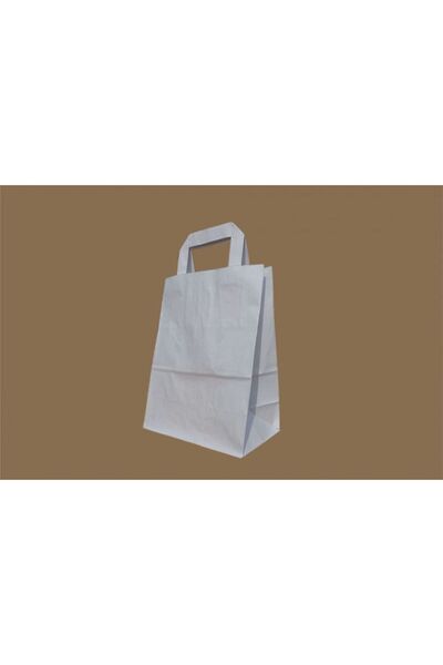 KOSYB GROUP 18x8x22 cm, Pungă de hârtie albă cu mâner plat, SET 100 BUCĂȚI