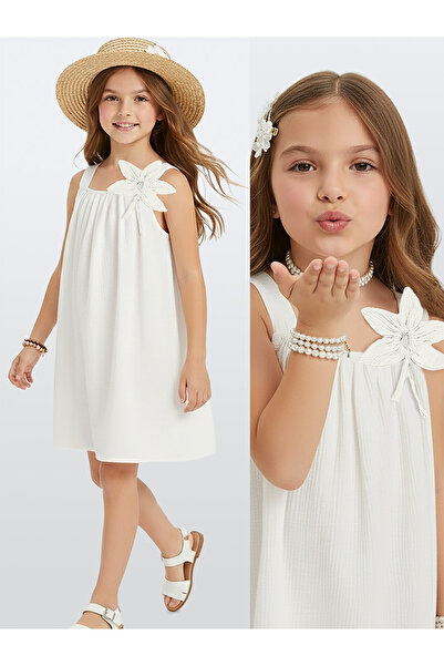 Denokids Girl's Floral Dress White 100% Cotton Spring Summer Season 5-10 Years