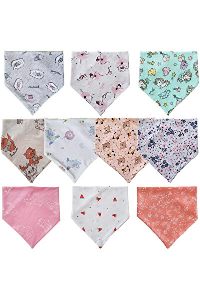 Baby Minik 10 قطع وشاح مثلث من القطن الممشط ومريلة للرضع للفتيات الصغيرات