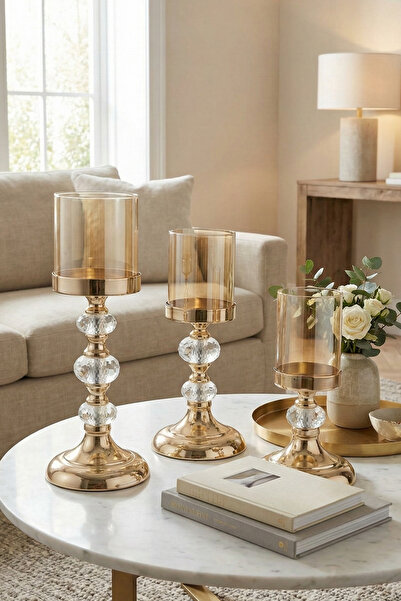 AbajurAksesuar Lorena Gold 3'lü Set Mumluk