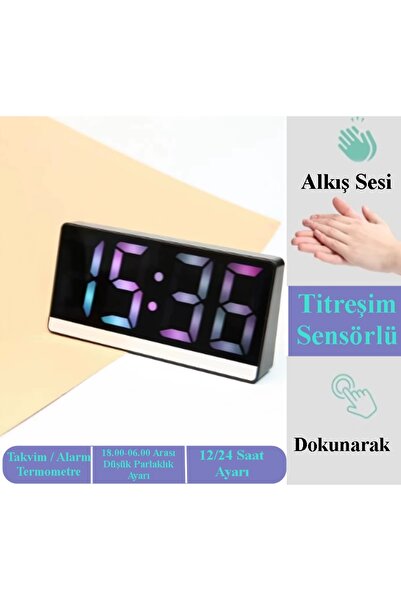 gaman Sr2205 RGB Rakamlı Dijital Masa Saati Titreşim Sensörlü Alarm/Takvim/Te...