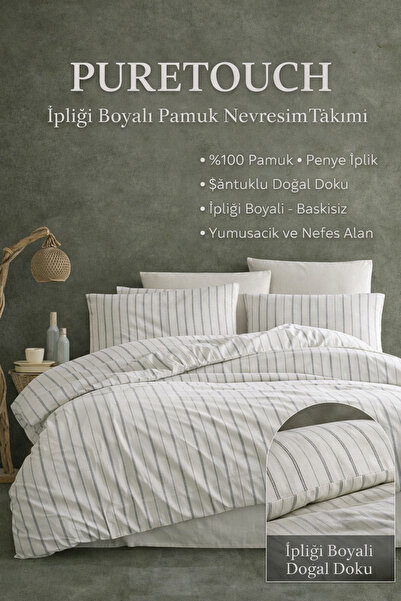 NazeninHome طقم غطاء لحاف من القطن الطبيعي المصبوغ بخيوط PureTouch، مقاس مزدو...