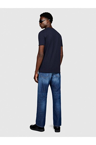 Sisley %100 Koton Slim Fit Slub T-Shirt Erkek Lacivert T-Shirt - 323A3YR7S101K