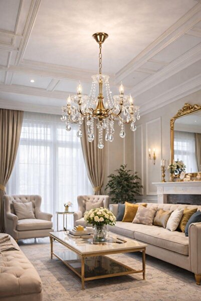 HAMER نجف كلاسيك بخطوط زخرفية شمعدان ذهبي + فضي