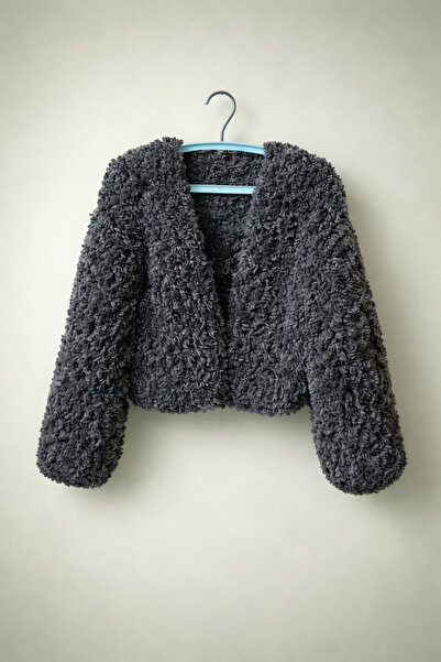 Okozturk Kürk Görünümlü Hırka & Ceket Görünümlü & El Örgüsü Hırka & Siyah Hır...