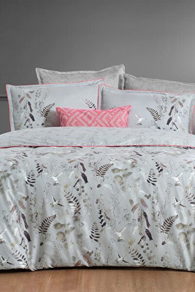 Sarev Martina Grey Double Duvet Cover Set - 100% Cotton Satin, "300 TC"