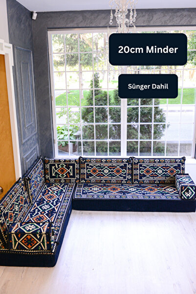 BAKIRÖZÜ HOME Şark Köşesi Takımı Lacivert Anadolu Modeli 9 Parça (20 CM MİNDE...
